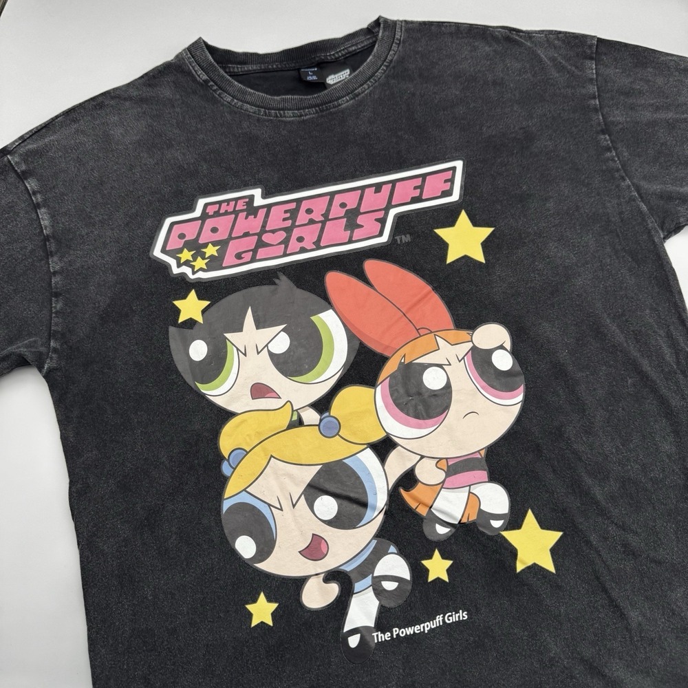 Romwe Powerpuff Girls Cartoon Network Shirt Black Acid Wash Y2K Large
